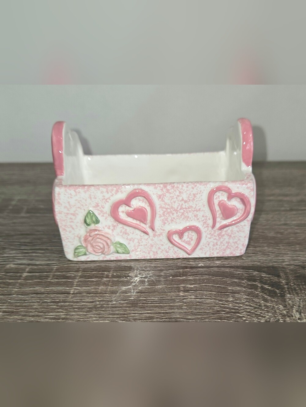Victoria's Secret Ceramic Trinket Box with Pink Hearts and Rose Rectangular